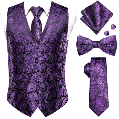Men's Suit Vest Set – Broadcloth Waistcoat with Tie, Bowtie, Hanky & Cufflinks for Weddings & Office