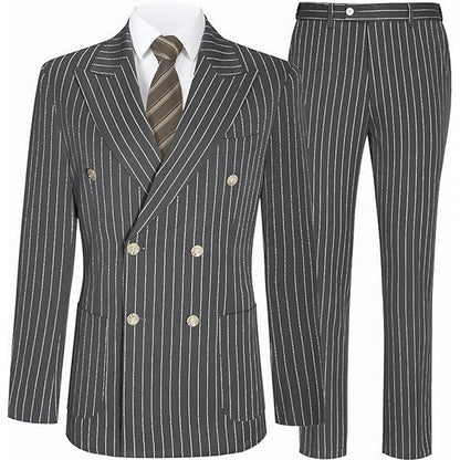 Men's Slim Fit Double Breasted Striped Suit – 2 Piece Blazer and Pants for Weddings and Formal Occasions