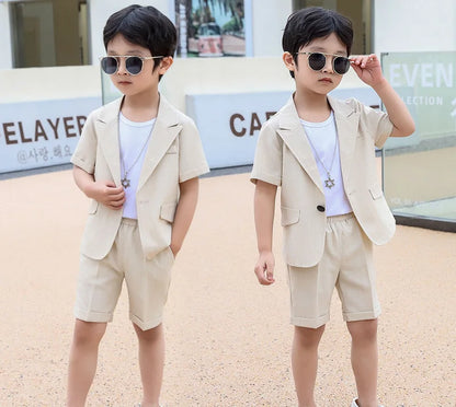 Baby Boys Summer Suit Kids Jacket Shorts 2Pcs Photograph Suit Children Birthday Graduation Set Wedding Performance Party Dress