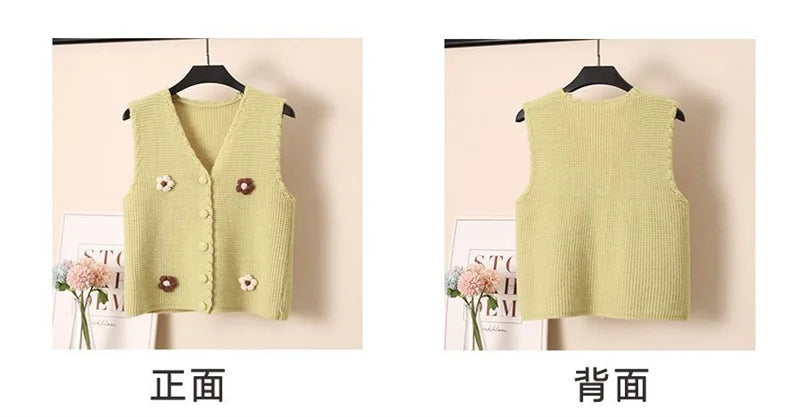 Women Knitted Tank Top Autumn New Sweet And Fresh Short Loose Sleeveless Sweater Cardigan Women's Knitted Vest