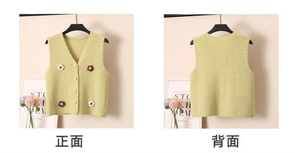 Women Knitted Tank Top Autumn New Sweet And Fresh Short Loose Sleeveless Sweater Cardigan Women's Knitted Vest