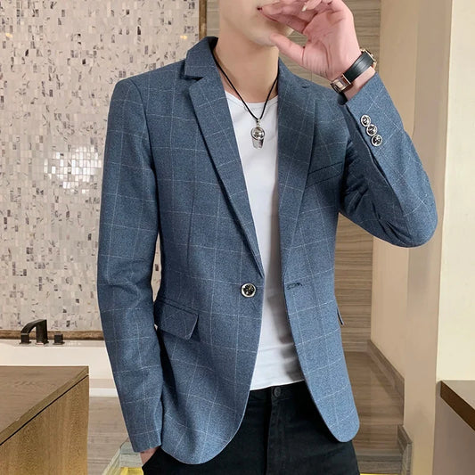 2026 Blazer Outdoor Men's Checked Fashion Business Trend Wedding Slimming Gentleman Casual Korean Travel High Formal Wear Blazer
