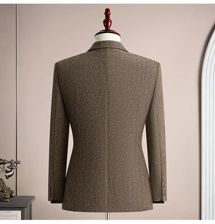 Autumn Winter Thicken Warm 50% Woolen Men Suit Jacket Retro Style Fashion Business Slim Fit Casual Wedding Groom Coats Tailcoat