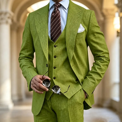 Men's Suit Customized 3 Piece Blazer Vest Pant Linen Set Full Man Terno Linen Suit Notched Lapel Casual Tuxedo Summer Wedding