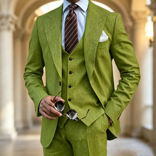 Men's Suit Customized 3 Piece Blazer Vest Pant Linen Set Full Man Terno Linen Suit Notched Lapel Casual Tuxedo Summer Wedding