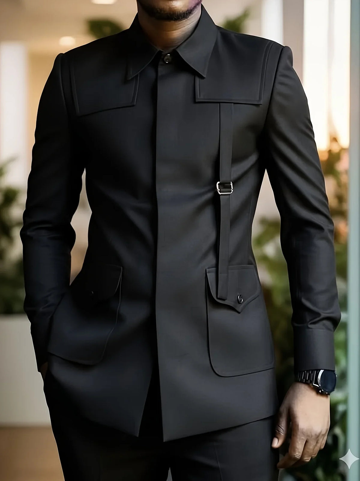 Men's Casual Blazer Jacket Multi‑Pockets Slim Fit Solid Color Fashion Formal Suit Coat Male For Party Banquet Business Outerwear