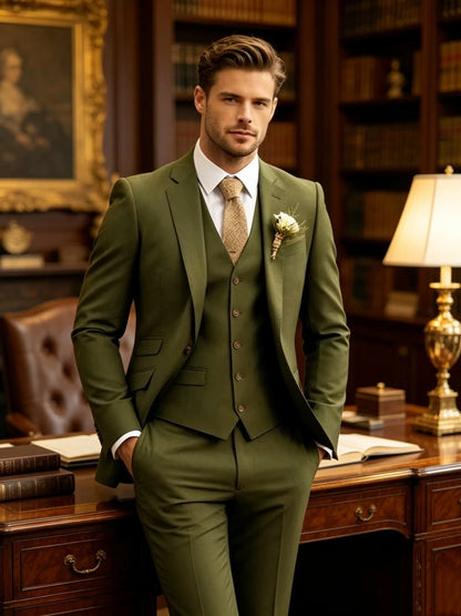 New Business Casual MC Wedding Groom Best Man Dress Green Men's Suit Three-piece Set Wedding Suits for Men Mens Suits Set