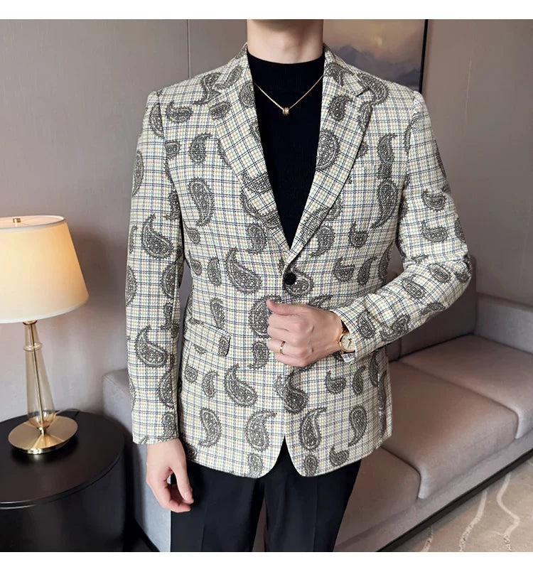 2025 Fashion Embroidery Jacquard Suit Jacket Korean Style Slim Fit Business Formal Social Prom Party Tuxedos Men Clothing 5XL-M