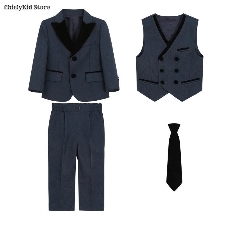 Boys Fashion Blazer Jacket Waistcoat Pants Wedding Suits Kids Morning Coat Formal Dress Children Tuxedos Toddler Clothes Sets
