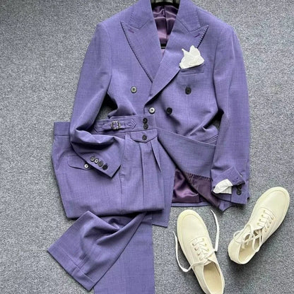 Men Gentleman Style Business Casual Blazers Suits Two Button Double Breasted Jacket Match Set Slim Fit Full Length Pant Outfits