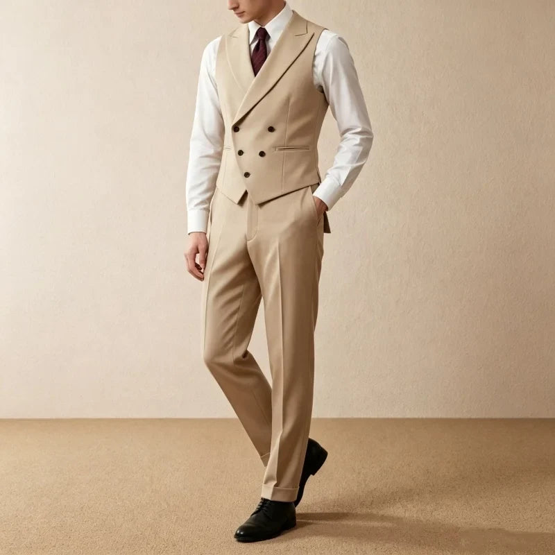Men's 2-Piece Vest and Pants Suit Set – Slim Fit Double-Breasted Waistcoat for Wedding & Formal Wear