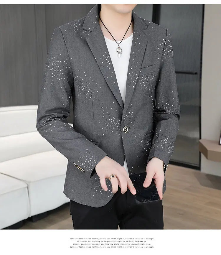 Blazer Men's Sequined High-end Hot Diamond Style Business Outdoor Travel Wedding Youth Slimming Casual High Formal Wear Blazer