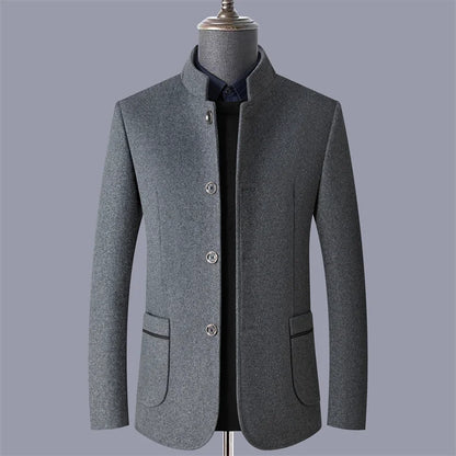 Autumn and winter woolen coats, men's young and middle-aged woolen jackets, stand-up collar woolen overcoats
