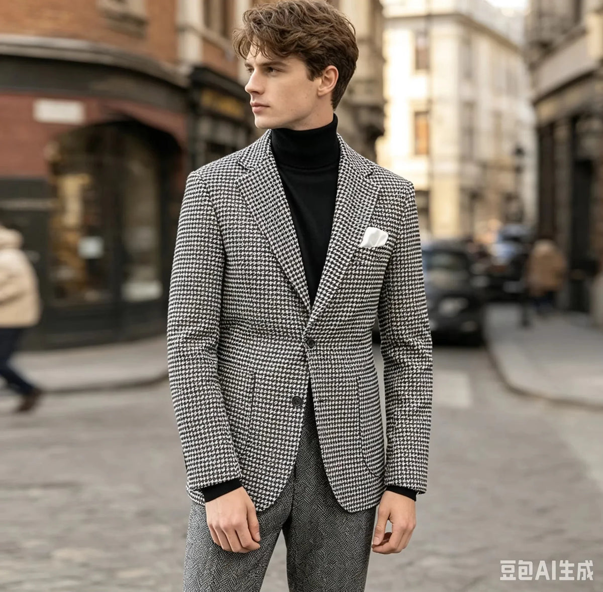 1 Piece Men's Houndstooth Suit Jacket Formal Two Buttons Notch Lapel Blazer for Party Prom Business Groom Tuxedos Only One Coat
