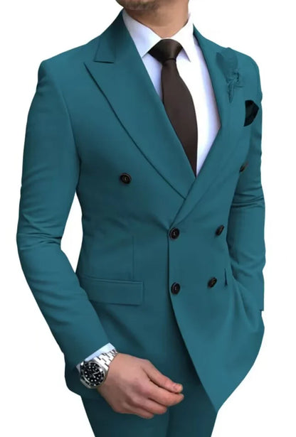 Formal Men's Suits 2 Pieces Jacket Pants Handsome Peak LapelDouble Breasted Suit Set For Men Groom Tuxedo Party Prom Hot Sale