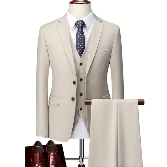 Men's Slim Fit Formal Suit Set – Business & Wedding Pure Color Suit for Men