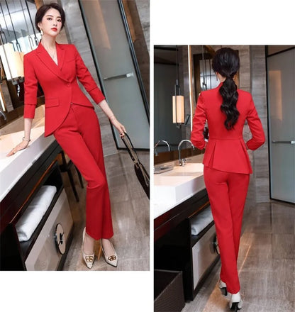Slim 2 Piece Sets Office Wear Women 2025 New Fashion Turn Down Collar Single Button Blazers Casual Pencil Pant Suits