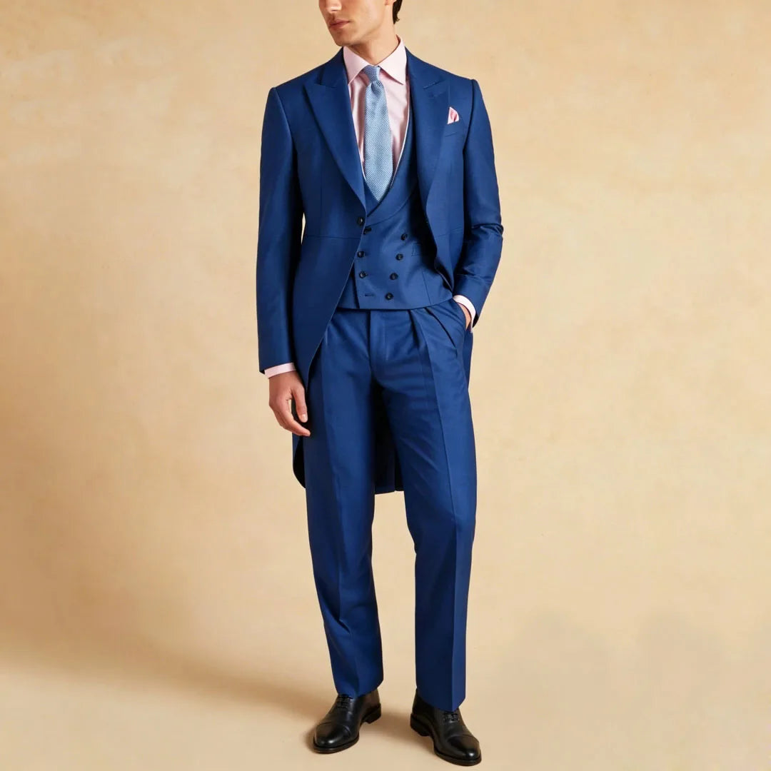 Men Suit Dark Gray 3 Piece Solid With Lapel Tuxedo Set For Wedding Groom Birthday Banquet Party Prom Business Jacket Vest Pants
