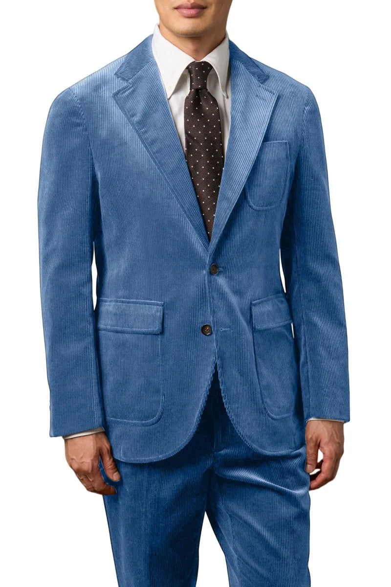 Men's Corduroy 2-Piece Suit – Classic Single Breasted Blazer & Pleated Pants for Wedding & Formal Occasions