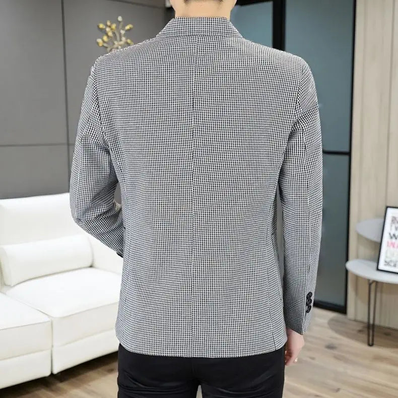 Men's Plaid Blazer for Casual Business Spring Autumn | Khaki Dark Gray Light Gray