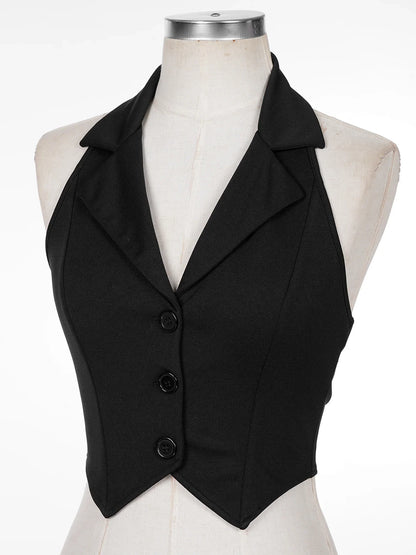 Elegant Women's Halter Vests Sleeveless Suits Waistcoat Mujer OL Office Ladies Crop Top for Business Commuting Formal Clothes