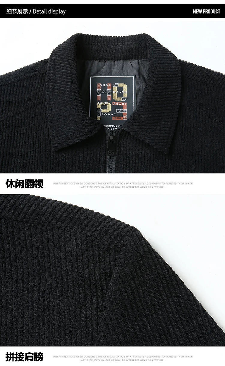 Men's High-Quality Corduroy Jacket Plus Size Lapel Thick Autumn Winter Warm Casual Gown for Older Generations