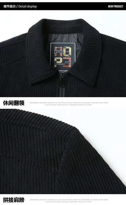 Men's High-Quality Corduroy Jacket Plus Size Lapel Thick Autumn Winter Warm Casual Gown for Older Generations