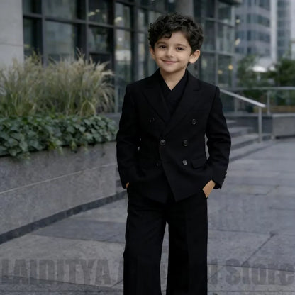 Chic Double Breasted Boys Two Piece Suit Blazer with Wide Leg Pants Kids Wedding Party Graduation Street Style Formal Outfit