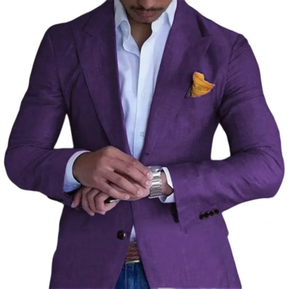 Men's Slim Fit Linen Suit Jacket – Single Button Peak Lapel for Wedding & Beach Events