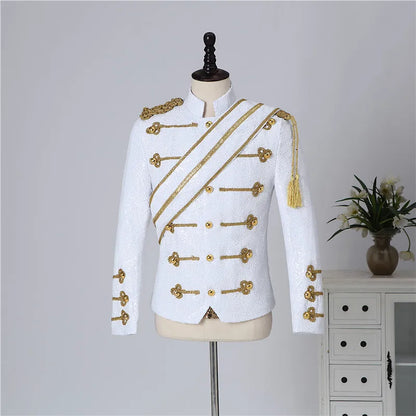 Blazer Sequined Performance Outfit for Outdoor Casual Male Banquet Guest Band Rock Singer Clothing Stand-up Collar Men's Blazer