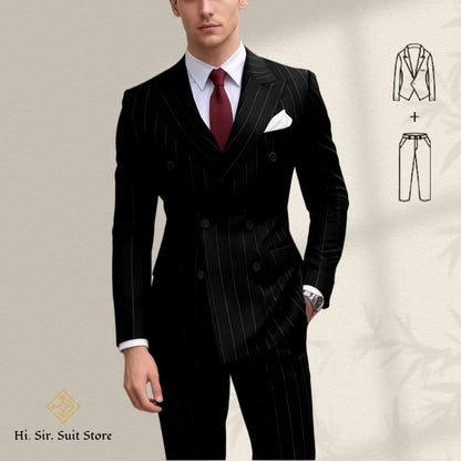 Men's 2-Piece Slim Fit Double-Breasted Striped Suit Set for Men – Wedding, Business & Formal Occasions