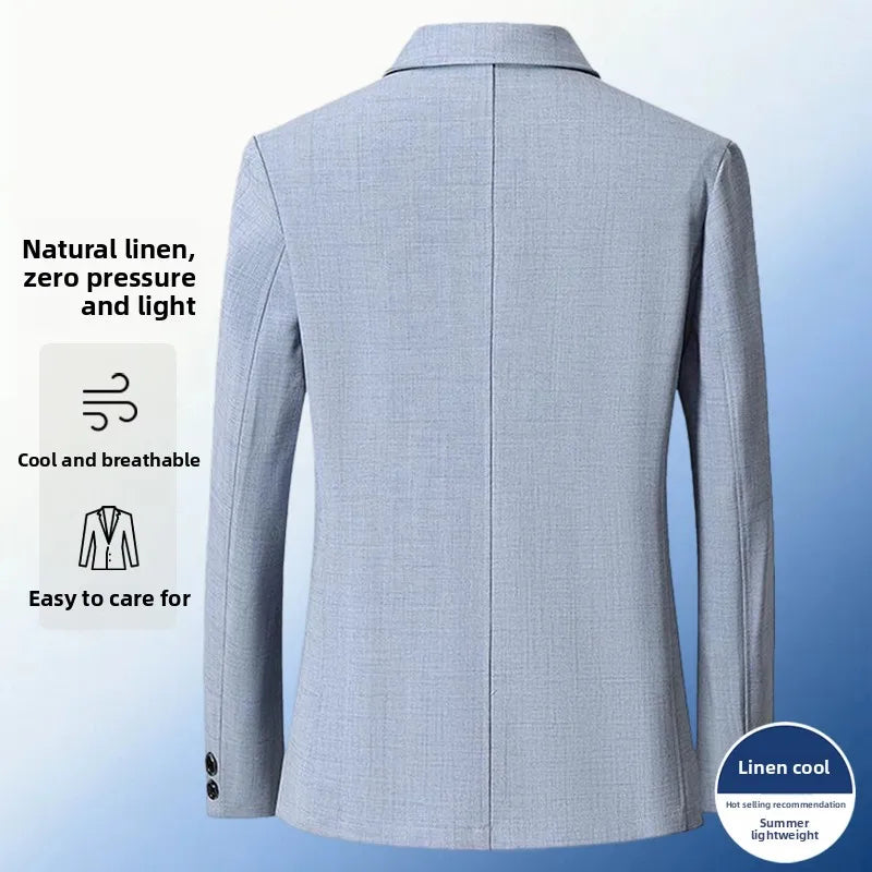 30% Linen Blazer - Men's Fashionally Fit Business Formal Wedding Gentleman's Cool Silk Lightweight Breathable Casual Blazer