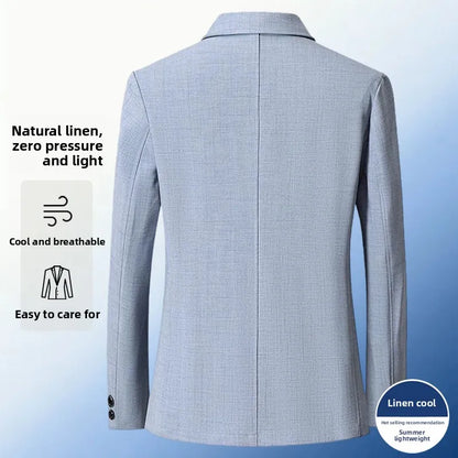 30% Linen Blazer - Men's Fashionally Fit Business Formal Wedding Gentleman's Cool Silk Lightweight Breathable Casual Blazer