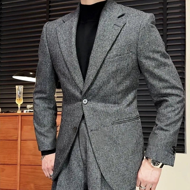 Designer Business Casual Mens Spring Autumn Slim Fit Single Breasted Suit Jacket Wide Leg Pants Two Piece Set Fashion Male Work