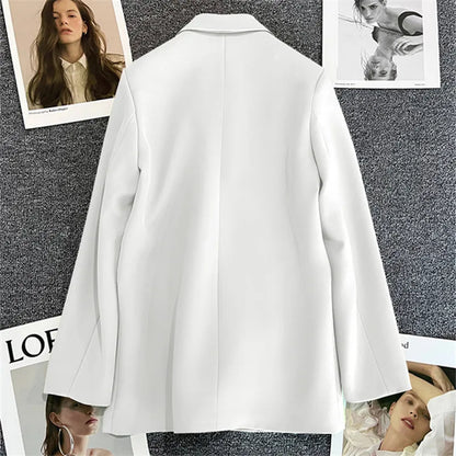 Women's Spring Autumn 2026 Commuter Style Small Suit Jacket Double Row Buttons White Versatile Polyester Fiber Fashion
