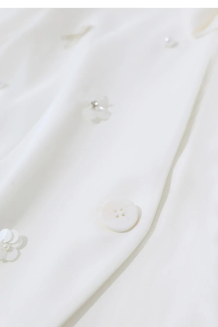 Women's Jacket 2026 Autumn New Elegant Commuter Beaded Flower Chiffon Streamer Tie Blazers Solid Loose V-Neck Top 12641078