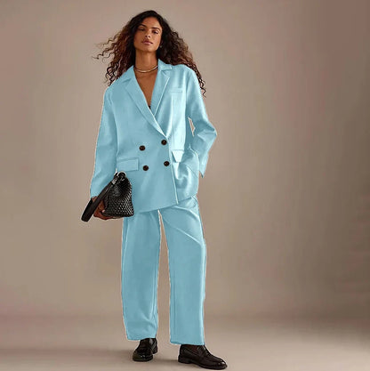 Leisure Brown Double Breasted Women Pants Set High-end Female Two Pieces(Jacket+Trousers)أطقم بناطيل