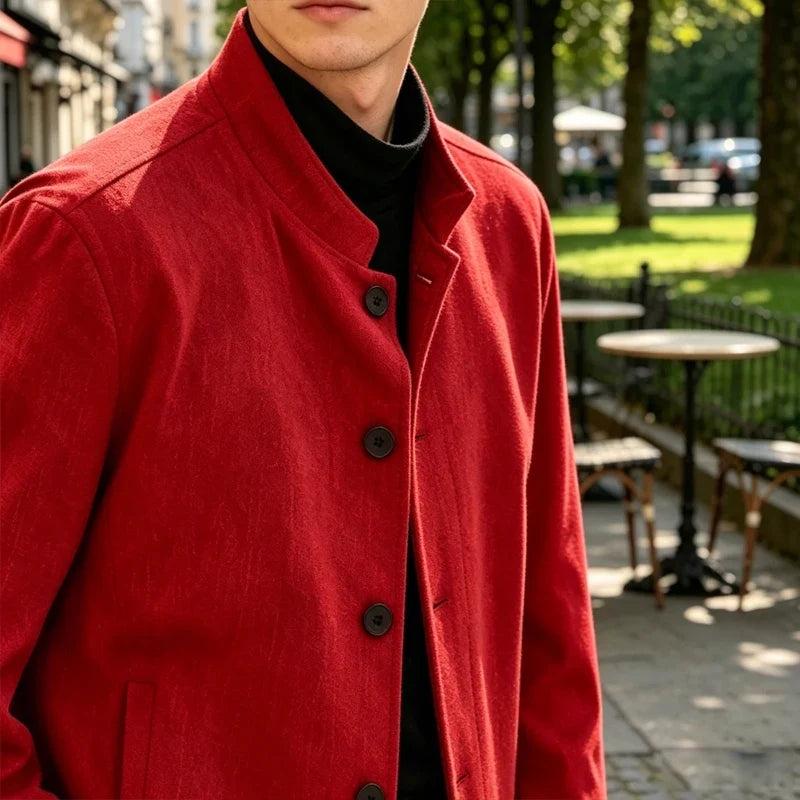 Men's Linen Blazer Stand Collar Slim Fit Suit Jacket Lightweight Breathable Soft Business Casual Daily Sport Coat for Spring