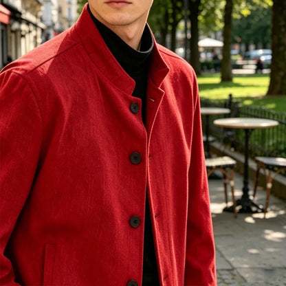 Men's Linen Blazer Stand Collar Slim Fit Suit Jacket Lightweight Breathable Soft Business Casual Daily Sport Coat for Spring