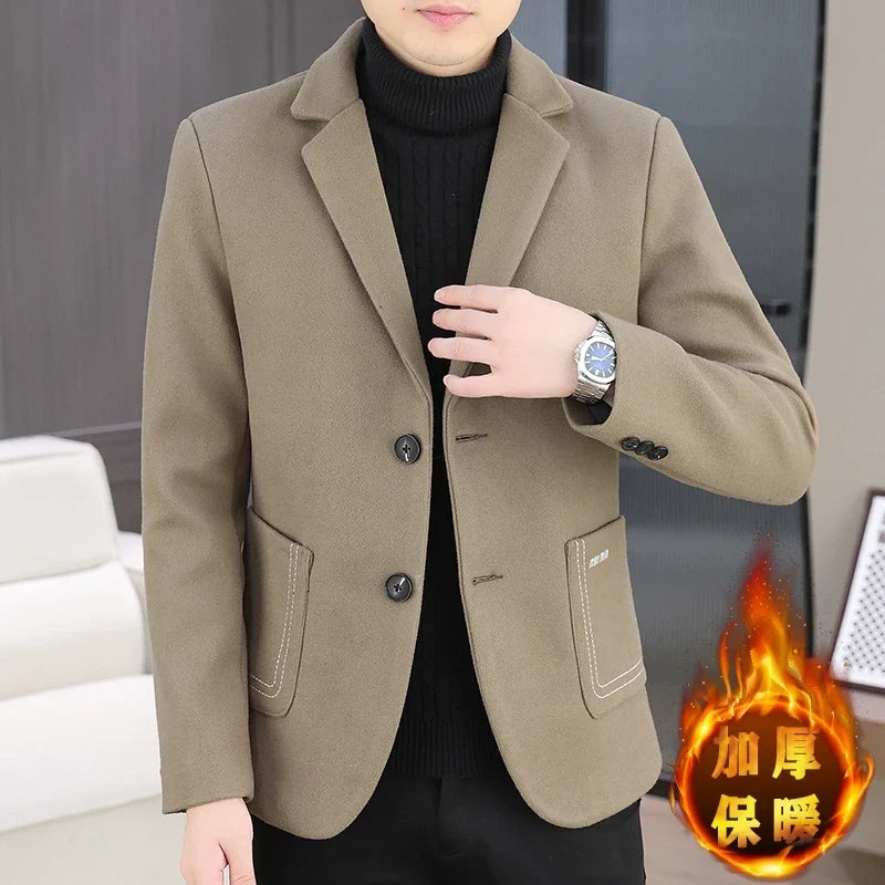 Blazer Men Fashion, Business Gentleman, Groom, Professional Gentleman, Fitted, Casual, Woolen and Cotton Dress, High-end Blazer