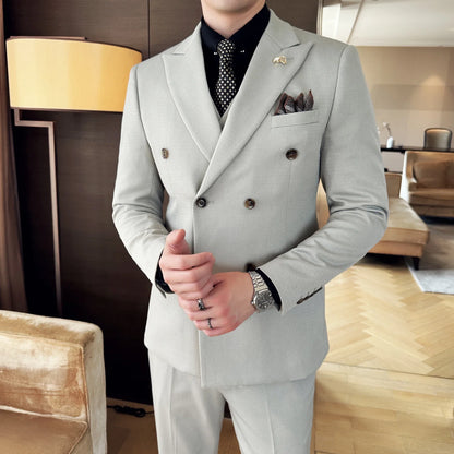The men's three-piece wedding dress set for the autumn and winter of 2025 is a fashionable, trendy and stylish double-breasted m