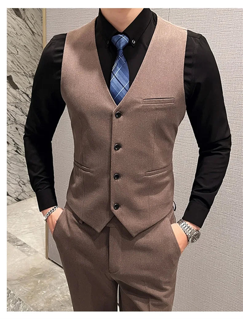 Men's 3-Piece Slim Fit Suit – Smart Casual Blazer, Vest & Pants for Business, Wedding & Formal Occasions