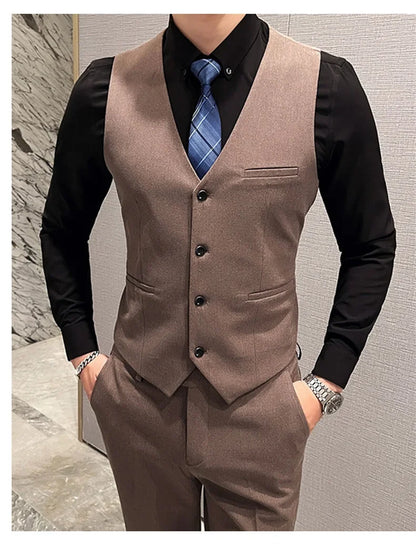Men's 3-Piece Slim Fit Suit – Smart Casual Blazer, Vest & Pants for Business, Wedding & Formal Occasions