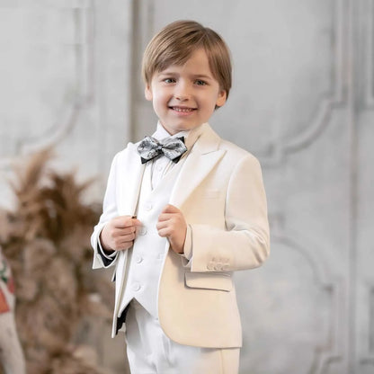 Children White Baptism 3Pieces/Set Jacket Vest Pants Ceremony Photograph Suit Boys Party Dress Kids Piano Performance Costume