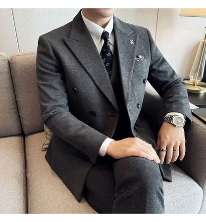 (Jacket+Pant) Autumn Winter Thickened Woolen Suit 2025 New High Quality Slim Business Tuxedo Fashion Wedding Social Suits
