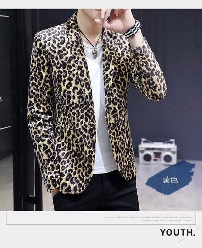 Blazer New Men's Fashion Business Gentleman Wedding British Style Banquet Leopard Print Luxe Handsome Outdoor Casual Blazer