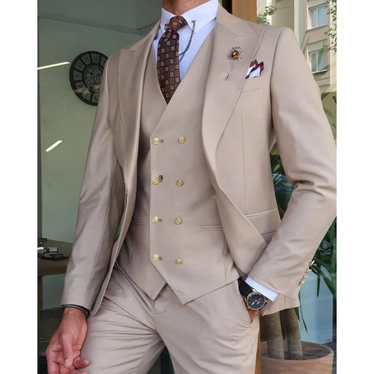 3 Pcs Blazer Men Suit Peaked Lapel Single Breasted White Brown Wedding Bridegroom Slim Fit 2023 (jacket+vest+pants)Costume Homme