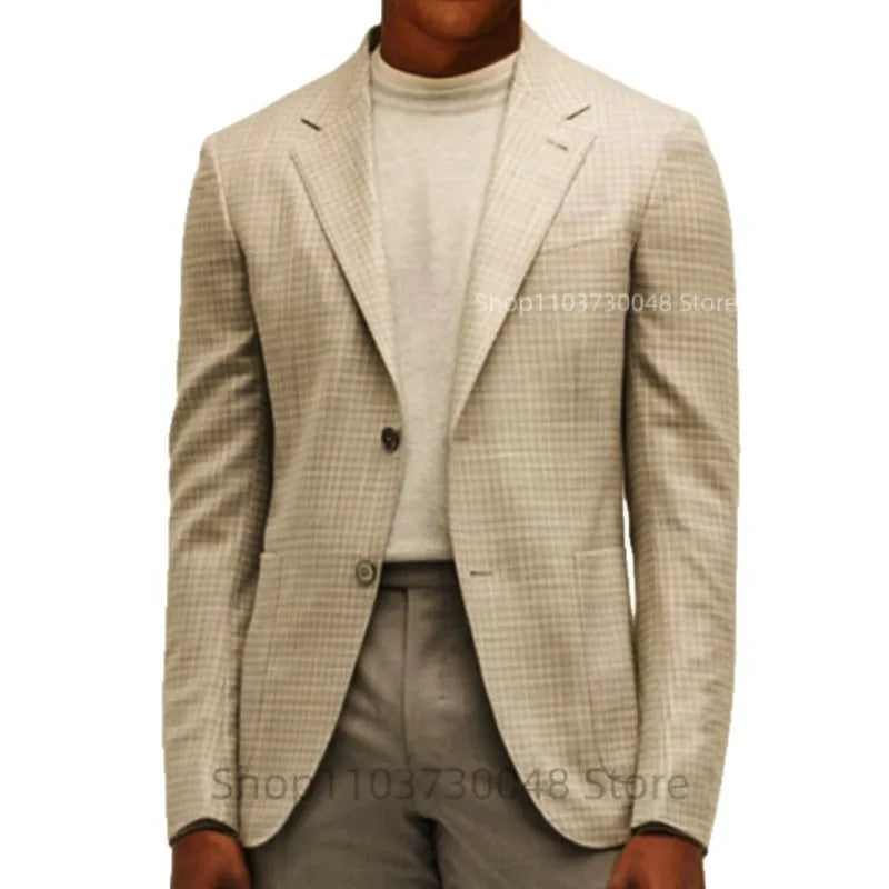 Casual Single Breasted Plaid Suits Blazer Slim Fit Beige Houndstooth Wedding Groom Tuxedo Jacket Fashion Costume Winter One Coat