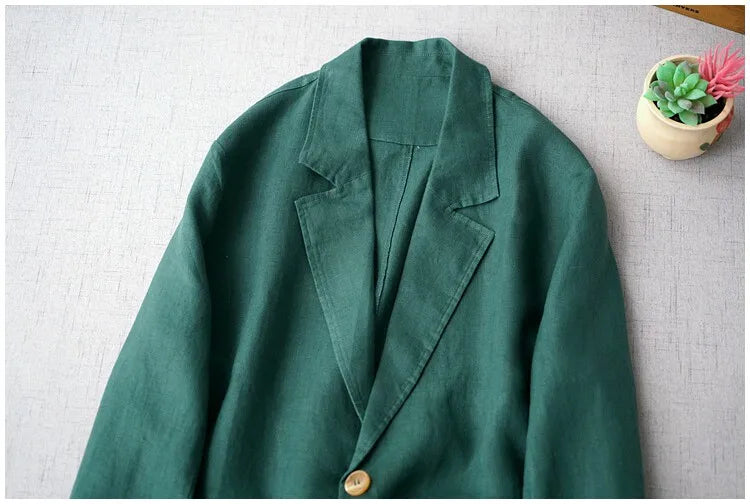Elegant Long Sleeve Women's Linen Suit Jacket Thin Outerwear New Spring Fashion Ladies' Classic Versatile Pure Cotton Blend