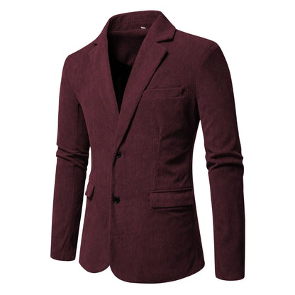 Casual Corduroy Men's Blazer Two Buttons Notch Lapel Suit Jacket for Wedding Business Office Suits Jacket Dinner One Coat Top